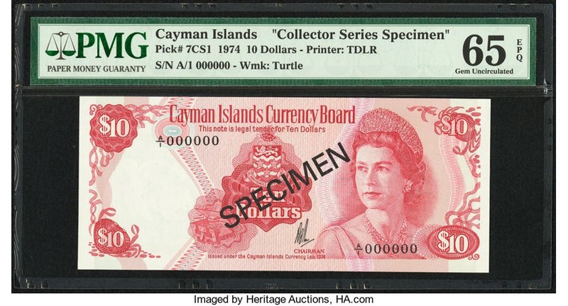 Cayman Islands Currency Board 10 Dollars 1974 Pick 7CS1 Collector Series Specime...