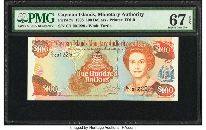 Cayman Islands Monetary Authority 100 Dollars 1998 Pick 25 PMG Superb Gem Unc 67...
