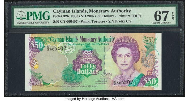 Cayman Islands Monetary Authority 50 Dollars 2003 (ND 2007) Pick 32b PMG Superb ...