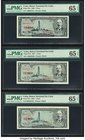 Cuba Banco Nacional de Cuba 1 Peso 1956; 1957; 1958 Pick 87a; 87b; 87c Three Examples PMG Gem Uncirculated 65 EPQ. 

HID09801242017