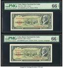 Cuba Banco Nacional de Cuba 5 Pesos 1958 Pick 91a Two Consecutive Examples PMG Gem Uncirculated 66 EPQ. 

HID09801242017