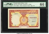 French Indochina Institut D'Emission 10 Piastres = 10 Kip ND (1953) Pick 102 PMG Choice Uncirculated 64 EPQ. 

HID09801242017