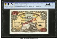 Gibraltar Government of Gibraltar 5 Pounds 1.5.1965 Pick 19s Specimen PCGS Gold Shield Choice UNC 64 Details. One POC; ink annotation.

HID09801242017
