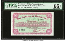 Guernsey States of Guernsey 10 Shillings 1.6.1959 Pick 42b PMG Gem Uncirculated 66 EPQ. 

HID09801242017