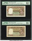 India Reserve Bank of India ND (1937); ND (1943) Pick 18a; 18b Jhun4.3.1; 4.3.2 Two Examples PMG Uncirculated 62 Net; Choice Very Fine 35. Staple hole...