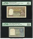 India Reserve Bank of India 5; 1 Rupees ND (1943); 1940 Pick 18b; 25a Jhun4.3.2; 4.1.1A PMG Choice Extremely Fine 45; About Uncirculated 53 EPQ. Stapl...