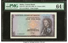 Malta Central Bank of Malta 5 Pounds 1967 (ND 1968) Pick 30 PMG Choice Uncirculated 64 EPQ. 

HID09801242017