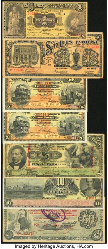 Seven Assorted Notes from Revolutionary Mexico. Fine or Better. 

HID09801242017