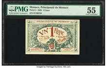 Monaco Principaute de Monaco 1 Franc 20.3.1920 Pick 5 PMG About Uncirculated 55. 

HID09801242017