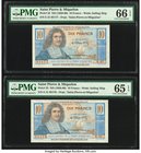 Saint Pierre and Miquelon Caisse Centrale de la France d'Outre Mer 10 Francs ND (1950-60) Pick 23 Two Consecutive Examples PMG Gem Uncirculated 66 EPQ...