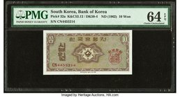 South Korea Bank of Korea 10 Won ND (1962) Pick 32a PMG Choice Uncirculated 64 EPQ. 

HID09801242017