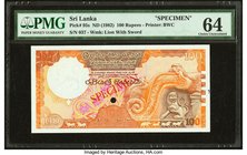Sri Lanka Central Bank of Ceylon 100 Rupees ND (1982) Pick 95s Specimen PMG Choice Uncirculated 64. One POC; ink.

HID09801242017