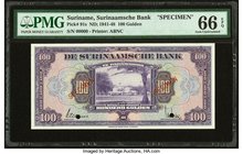 Suriname De Surinaamische Bank 100 Gulden ND; 1941-48 Pick 91s Specimen PMG Gem Uncirculated 66 EPQ. 

HID09801242017