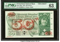 Switzerland National Bank 50 Franken 4.5.1961 Pick 48as Specimen PMG Choice Uncirculated 63. First date Specimen; two POCs.

HID09801242017