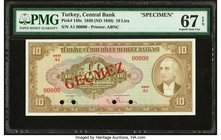 Turkey Central Bank of Turkey 10 Lira 1930 (ND 1948) Pick 148s Specimen PMG Superb Gem Unc 67 EPQ. Four POCs.

HID09801242017