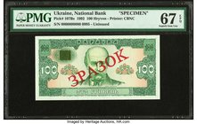Ukraine Ukrainian National Bank 100 Hryven 1992 Pick 107Bs Specimen PMG Superb Gem Unc 67 EPQ. 

HID09801242017