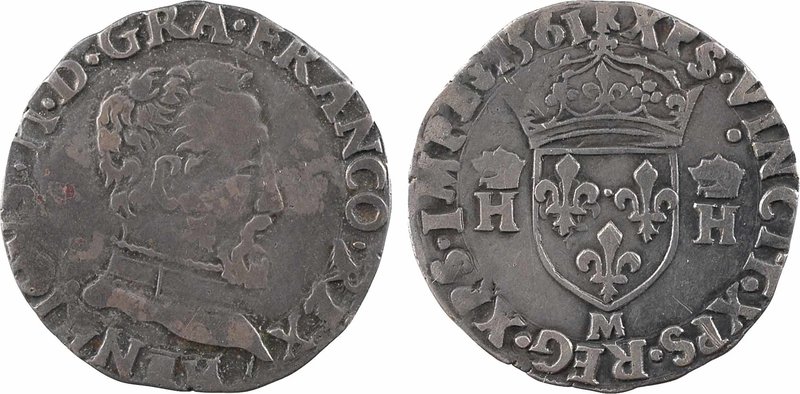 Charles IX (au nom d'henri II), demi-teston à la tête nue 5e type, 1561 Toulouse...