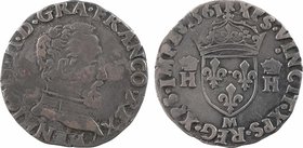 Charles IX (au nom d'henri II), demi-teston à la tête nue 5e type, 1561 Toulouse
A/(à 7 h.) HENRICVS. II. D. GRA. FRANCO. REX
Tête du Roi à droite, ...