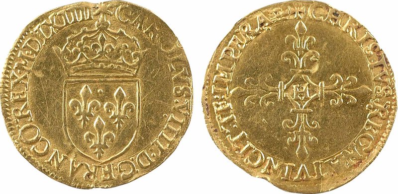 Charles IX, écu d'or au soleil, 1564 La Rochelle
A/(à 12 h.) CAROLVS: VIIII: D:...