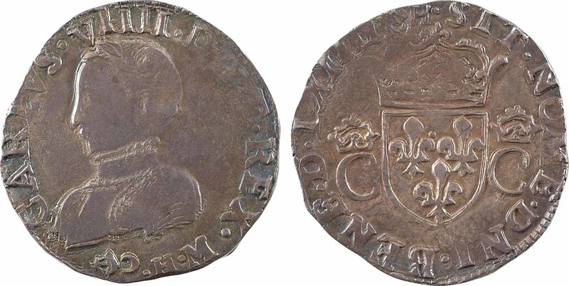 Charles IX, teston 2e type, date fautée, [1]564 Bordeaux
A/CAROLVS. VIIII. D: G...