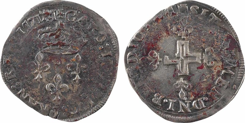 Charles IX, double sol parisis, 1571 Limoges
A/(à 12 h.) + CARO: IX: D: G: FRAN...