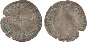 Charles IX, double sol parisis 2e type, 1572 Bayonne
A/+ KAROLVS. 9. D. G. FRANCOR. REX (différent)
Croix cléchée fleurdelisée
R/(à 12 h.) XPS. VIN...