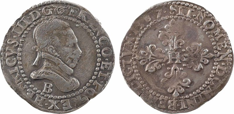 Henri III, demi-franc au col plat, 1587 Rouen
A/(à 6 h.) .HENRICVS. III. D: G. ...