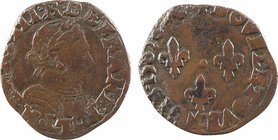 Henri III, double tournois, buste à droite, 1587 Bayonne
A/HENRI. III. R. DE. FRAN. ET. POL.
Buste à droite du Roi, lauré et cuirassé ; différent d'...