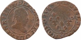 Henri III, double tournois, 1589 Rouen
A/(à 6 h.) HENRI. III. R. DE. FRAN. ET. POL.
Buste à droite du Roi, lauré et cuirassé ; différent d'atelier à...