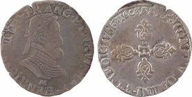 Henri IV, demi-franc, 1603 Toulouse
A/+ HENRICVS. IIII. D. G. FRAN. ET. NAV. REX.
Buste à droite du Roi, cuirassé et lauré, au-dessous (atelier)
R/...