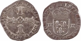 Henri IV, quart d'écu, croix feuillue de face, 1610 Bayonne
A/+ HENRICVS. IIII. D. G. FRANC. E. NAVA. RX. (date)
Croix feuillue avec quadrilobe ponc...