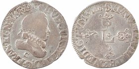 Louis XIII, demi-franc 4e type, 1615 Saint-Lô
A/+ LVDOVIC. XIII. D: G. FRAN. ET. NAVA. REX
Buste à droite du Roi, lauré et cuirassé avec fraise, sou...
