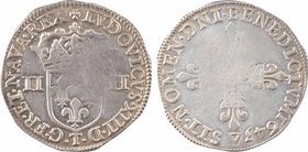 Louis XIII, quart d'écu, écu de face, 1643 Nantes
A/+ LVDOVICVS. XIII. D. - G. FR. ET. NAVA. REX
Écu de France couronné, accosté de II et II, au-des...