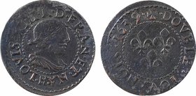 Louis XIII, double tournois 14e type, 1639 La Rochelle
A/(à 6 h.) LOVIS. XIII. R. D. FRAN. ET. NA
Buste du Roi à droite, lauré et drapé ; différent ...