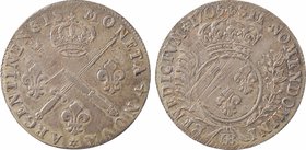 Monnayage de Strasbourg, Louis XIV, pièce de 33 sols aux insignes, 1705 Strasbourg
A/MONETA (différent) NOVA (différent) ARGENTINENSIS
Main de Justi...