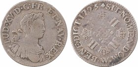 Louis XV, quart d'écu aux huit L, 1725 Lille
A/LUD. XV. D. G. FR. ET. NAV. REX
Buste du Roi à droite, lauré, drapé et cuirassé à l'antique ; (différ...