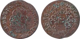 Berri, Boisbelle et Henrichemont (principauté de), Maximilien III, double tournois 4e type, 1642 Henrichemont
A/(à 6 h.) M. F. D. BETHVNE. P. S. DHEN...