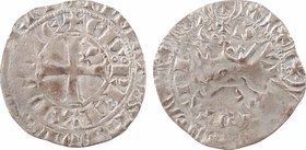 Aquitaine (duché d'), Édouard III, blanc au léopard et à la couronne, s.d. (c.1340-1345)
A/+ ED': REX: ANGLIE
Croix cantonnée d'un lis au 2 ; légend...