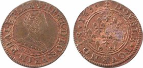 Lorraine, Phalsbourg-Lixheim (principauté de), Henriette, double tournois 1er type, 1633 Lixheim
A/(à 12 h.) (croix de Lorraine) HENR. D. LOR. PRIN. ...