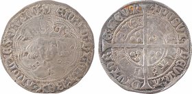 Picardie, Calais (territoire de), Henry VI, gros
A/+ HENRIC'x DI'x GRA'x REXx ANGLIEx Zx FRANC'
Buste d'Henry VI de face dans un polylobe tréflé, en...