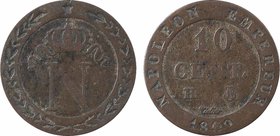 Premier Empire, 10 centimes à l'N couronnée, 1809 La Rochelle, lettre d'atelier à gauche
A/
Dans le champ, grande N sous une couronne et dans un lis...