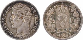 Charles X, 1/2 franc, 1829 Paris
A/CHARLES X ROI - DE FRANCE.
Tête nue à gauche du Roi, au-dessous signature MICHAUT/ T
R/(différent) (date) (ateli...