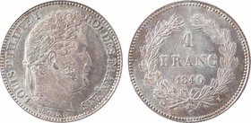 Louis-Philippe Ier, 1 franc, 1840 Bordeaux
A/LOUIS PHILIPPE I - ROI DES FRANÇAIS
Tête laurée de chêne à droite, au-dessous signature DOMARD. F.
R/(...
