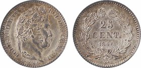 Louis-Philippe Ier, 25 centimes, 1846 Paris
A/LOUIS PHILIPPE I - ROI DES FRANÇAIS
Tête laurée de chêne à droite, au-dessous signature DOMARD. F.
R/...