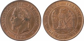 Second Empire, dix centimes tête laurée, 1861 Strasbourg
A/NAPOLEON III - EMPEREUR// (différent) (date) (différent)
Tête laurée à gauche ; au-dessou...