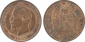 Second Empire, cinq centimes tête laurée, 1863 Bordeaux
A/NAPOLEON III - EMPEREUR// (différent) (date) (différent)
Tête laurée à gauche ; au-dessous...