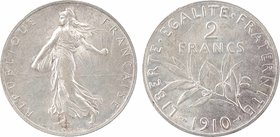 IIIe République, 2 francs Semeuse, 1910 Paris
A/REPUBLIQUE - FRANÇAISE
Semeuse à gauche, au-dessous O. Roty
R/LIBERTE. EGALITE. FRATERNITE// (date)...