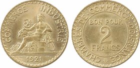 IIIe République, 2 francs Chambres de commerce, 1921 Paris
A/COMMERCE INDUSTRIE
Mercure assis à gauche ; à l'exergue (date) accostée de DOMARD et IN...