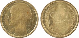 IIIe République, essai de cent francs par Morlon, bronze-aluminium, 1929
A/REPVBLIQVE - FRANÇAISE
Buste de Marianne à gauche, coiffée d'un bonnet ph...