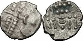 Celtic World.Britain, Durotriges.BI Stater, c. 65 BC - 45 AD.D/ Devolved head of Apollo right.R/ Disjointed horse left; pellets above, pellet in lozen...